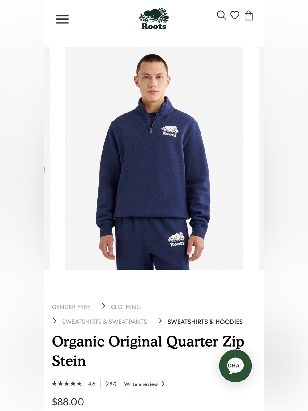 Roots Men's Quarter-Zip Sweatshirt - Navy with White Logo